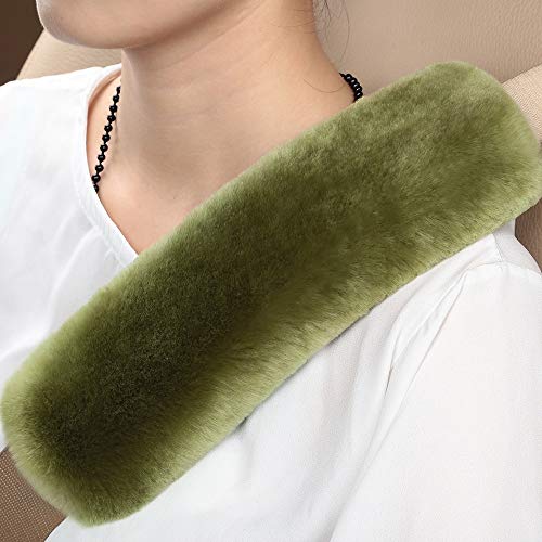 Green 2 Pack Sheepskin Car Seat Belt Cover Pads | Wool Seatbelt Cushions - color: Pea Green, size: Shearling Wool