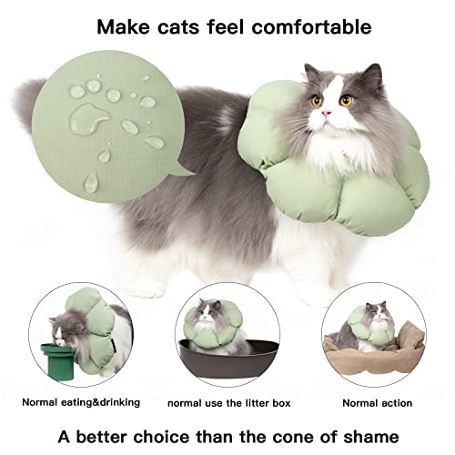 Cat Cone Collar,Cute Waterproof Cat Recovery Collar,Anti-Bite Lick Wound Healing Safety Elizabethan e Collar for Cats,Green Flower All-Season Style - color: Green Flower, size: Small