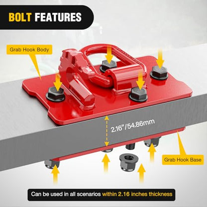Nilight Tractor Bucket Grab Hook with Tie-Down Ring & Back Plate - color: Red, size: Hooks w/ Ring