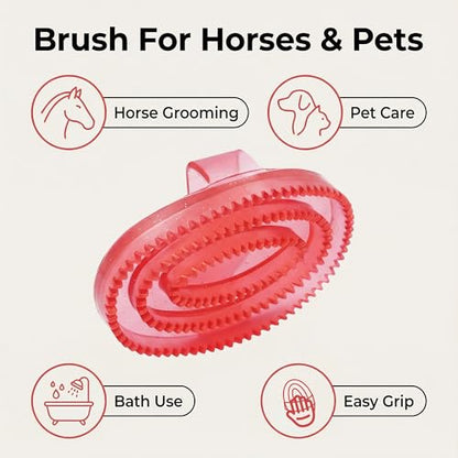 horse brush Rubber Curry Brush Red Grooming Tool With Flexible Nubs Easy Grip Handle For Coat Cleaning Mane Tail Care Barn Tack Kit Daily Use - color: Red