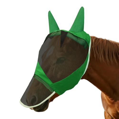 Fly Masks for Horses with Ears and Nose Cover - Comfortable Horse Fly mask with Ears for UV Protection & Sun Shield – Soft Lightweight- Breathable Horse mask (Long Nose, L) - style: Long nose