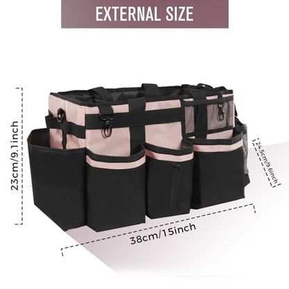 SCAVATA Wearable Cleaning Caddy, Cleaning Caddy Supplies Organizer with Handle & Shoulder Straps for Housekeepers, Under Sink & Car Cleaning Tool Organizers Bag with 4 Foldable Divider (Pink) - color: Pink