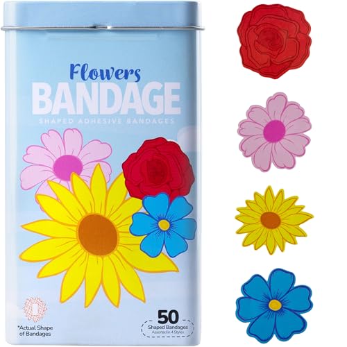BioSwiss Bandages, Flowers Shaped Self Adhesive Bandage Set, Latex Free, Sterile Wound Care, 50 Count - color: Flowers, size: 50-Count Tin
