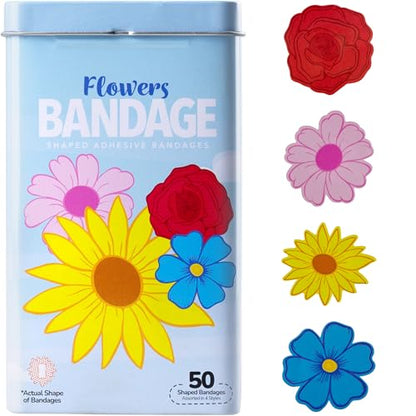 BioSwiss Bandages, Flowers Shaped Self Adhesive Bandage Set, Latex Free, Sterile Wound Care, 50 Count - color: Flowers, size: 50-Count Tin