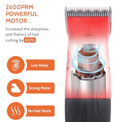 DUCKBOY 35W Pet Clipper Grooming Kit, 4 Interchangeable Blades, 3m Cable