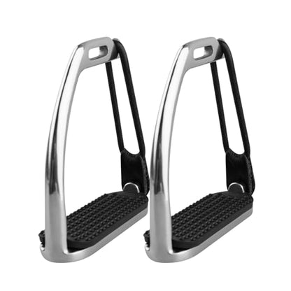 Safety Horse Riding Stirrups 1 Pair, Silver Polish Stainless Steel Stirrups with Treads, Equestrian Safety Stirrups for Adult - size: 4-3/4 inch