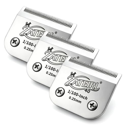 Size 40 Detachable Pet Grooming Clipper Blade with Ceramic Cutter, 0.25mm 1/100 Inch Cut Length, Silver, Compatible with Andis, Oster A5, Wahl KM10, 3 Pack - color: Silver, size: 40# 0.25mm - 3 Pack