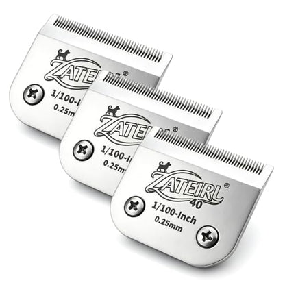 Size 40 Detachable Pet Grooming Clipper Blade with Ceramic Cutter, 0.25mm 1/100 Inch Cut Length, Silver, Compatible with Andis, Oster A5, Wahl KM10, 3 Pack - color: Silver, size: 40# 0.25mm - 3 Pack