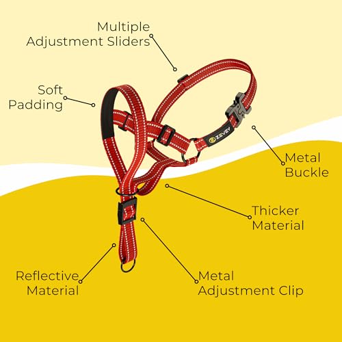 Adjustable Dog Head Halter with Safety Strap, Soft Padded Dog Head Collar for Small Medium Large Dogs, No-Pull Dog Harness for Training and Walking (Large, Red) - size: L