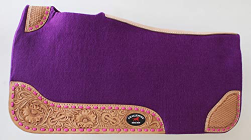 30"x 30" Horse SADDLE PAD Western Contoured Wool Felt Moisture Wicking 39RT - color: Purple/Tan Leather, size: 30" Spine x 15" Drop, 3/4" Thick