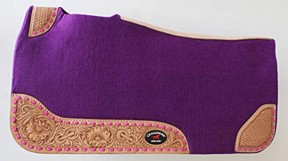 30"x 30" Horse SADDLE PAD Western Contoured Wool Felt Moisture Wicking 39RT - color: Purple/Tan Leather, size: 30" Spine x 15" Drop, 3/4" Thick