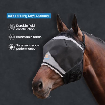 Shires FlyGuard Pro Fine Mesh Earless Fly Mask – Extra Full Size | Lightweight Polyester Fly & Insect Protection | Breathable Fine Mesh for Turnout, Grazing & Stable Use | Jet Colour - color: Jet, size: Extra Full