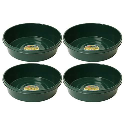 Little Giant 3 Gallon Durable and Versatile Plastic Flat Farm Livestock and Pet Ranch Home Feed and Water Utility Pan, Green (4 Pack)