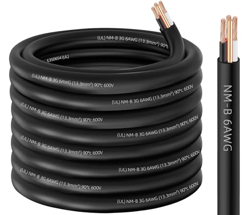 XMK NM-B 6/3 Wire with Ground,75ft 6 Gauge NMB Wire Copper 6AWG 3 Conductor - size: 75ft, style: 6 AWG-3 Conductor w/ Ground