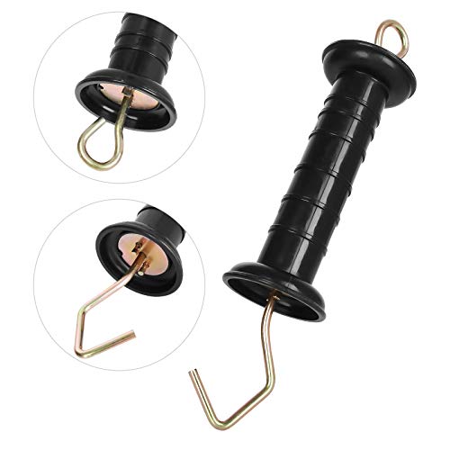ABuff 10 Pack Plasitc Electric Fence Gate Handles Insulators Ranch Fences Accessories, Simple Tension Gate Handle with Spring for Electric Fence, Black