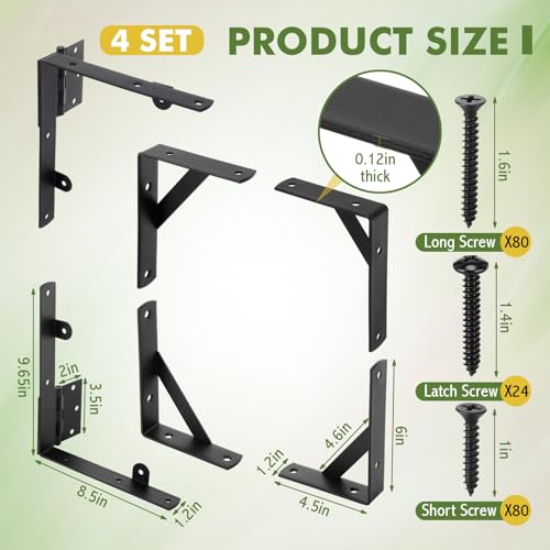 4 Sets Fence Gate Kit Gate Hardware Hinges Anti-sag Latch Brace Bracket