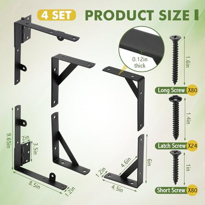 4 Sets Fence Gate Kit Gate Hardware Hinges Anti-sag Latch Brace Bracket