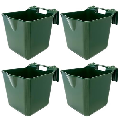 Horse Feed Bucket, 15 Quart Plastic Stall Hook Over, Green 4-Pack