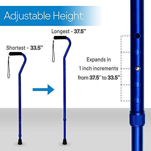 RMS Folding Cane with Offset Foam Handle, Adjustable Walking Stick (Blue) - color: Blue