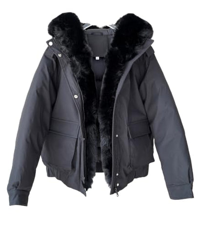 Winter Coats for Women Thickened Puffer Jacket with Detachable Fur Hood Winter Warm Parka Puffer Coat - color: Black, size: Medium
