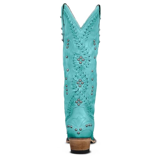 Yolkomo Cowboy Boots for Women Knee High Western Cowgirl Boots - color: Turquoise, size: 6.5