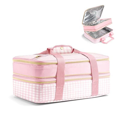 Fit & Fresh Insulated Double Decker Casserole Carrier for Hot & Cold Food - color: Pink Gingham