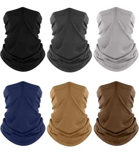 Fuinloth Neck Gaiter, 6 Pack Cooling UV Protection Bandana Face Mask Gator - color: Black+gray+light Gray+navy+sand+brown