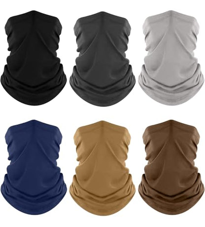 Fuinloth Neck Gaiter, 6 Pack Cooling UV Protection Bandana Face Mask Gator - color: Black+gray+light Gray+navy+sand+brown
