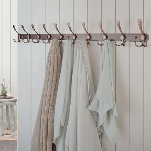 Dseap Coat Rack Wall Mount - 38” Long 10-Tri-Hooks Heavy Duty Coat Hanger Rail Wall Hooks for Hanging Coats Hats Clothing Clothes Purse Mudroom Entryway, Antique Copper - color: Antique Copper, size: L=38” (1 Pcs)