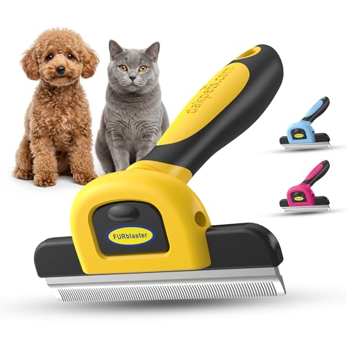 DakPets Stainless Steel Deshedding and Dematting Tool | Professional Pet Grooming Fur Brush for Cats and Dogs Hair Removal - color: Yellow