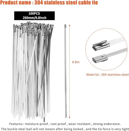 Idong Metal tie wrap Gun kit,Stainless Steel Cable Tie Gun and 100PCS 4.6 x 270mm Stainless Steel Cable Ties,Zip Tie Tool,Cable Tie Gun