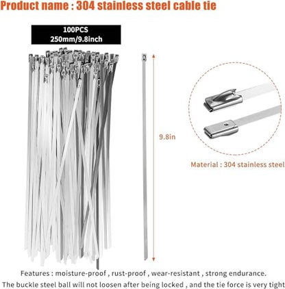 Idong Metal tie wrap Gun kit,Stainless Steel Cable Tie Gun and 100PCS 4.6 x 270mm Stainless Steel Cable Ties,Zip Tie Tool,Cable Tie Gun