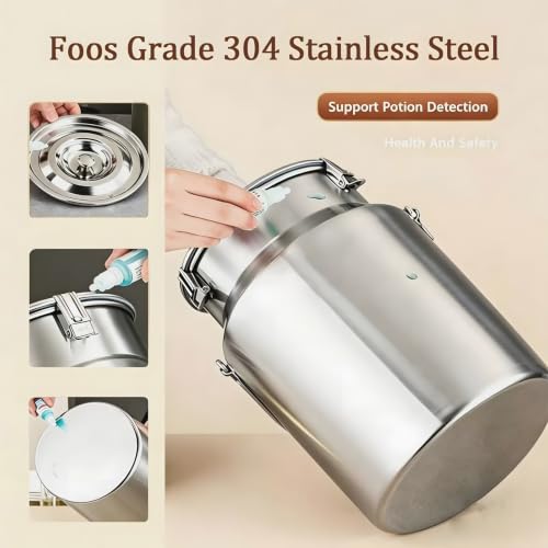 304 Stainless Steel Drink Dispenser, 2.6 Gal Portable Sealed Storage Container with Locking Clamp for Food, Milk, Oil, Grains, and Home Milk Can 10L Jug - size: 10L