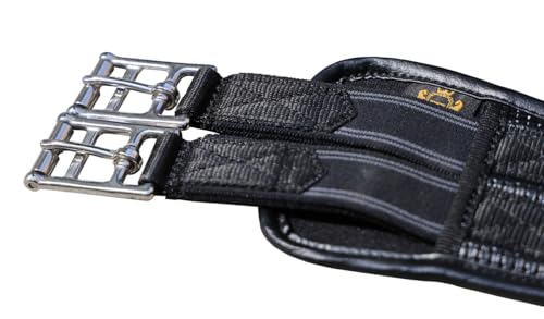 T TEKE Anatomic Anti-Chafe Horse Girth - Contoured Pressure Relief English Girth with Dual-Side Heavy-Duty Elastic, Breathable Padded PVC Waffle Texture, Stainless Steel Solid-Roller Buckles & D-Ring - color: Black, size: 54"