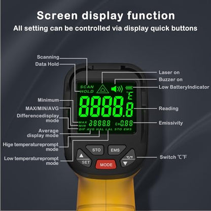 Infrared Thermometer Temperature Gun, 2732°F, 50:1 | Pyrometer High Temp Measurement Tool for Industrial Furnace Kiln Foundry Metal Casting Welding HVAC - color: -58°F to 2732°F