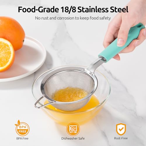 U-Taste Fine Mesh Strainer, 18/8 Stainless Steel Sieve 30 Mesh, S/Aqua Sky - color: (1) Aqua Sky, size: S-3.35in