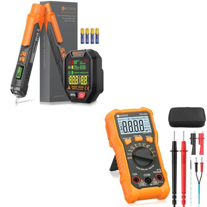 Neoteck Professional Electrical Testing Kit: 6000Cpunts Digital Multimeter & Voltage Detector Pen with Receptacle Tester, Auto Range, NCV, AC/DC Voltage, Current, Circuit Testing, Continuity