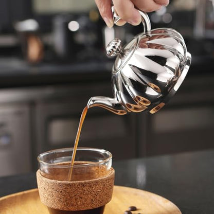 Stainless Steel Teapot with Removable Infuser - 12OZ Stovetop Safe Tea Maker Water Kettles for Loose Leaf, Small Pumpkin Tea Kettle for Coffee Tea Milk, Thickened Mirror Polished Ornaments