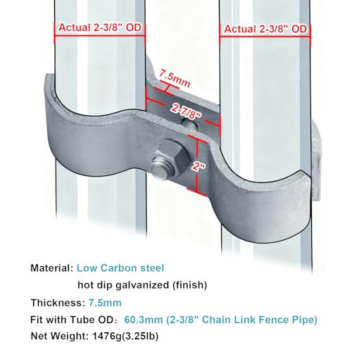 2 PCS Heavy Duty Chain Link Fence Saddle Panel Clamps Fits 2-3/8" OD Pipe (Pack of 3) - size: 2-3/8" x 2-3/8" (Pack of 3)