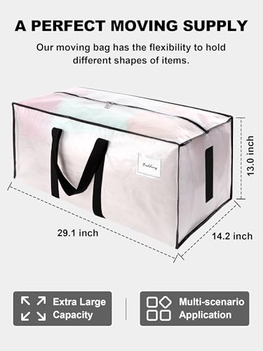 HOMESURE Supports 200lbs Heavy Duty Moving Bags - Strong Zipper & Wrap-Around Handles - Water-Resistant Storage Totes, Durable Alternative to Moving Boxes - 8 Pack - Semi-Transparent - color: Semi-Transparent
