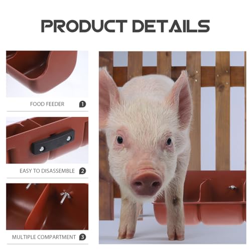 DOITOOL Pig Feeder 4 Compartment Pig Trough Plastic Fence Goat Feeder Livestock Feeding Container Pets Animal Farm Supplies - color: Brown, size: 46x14cm