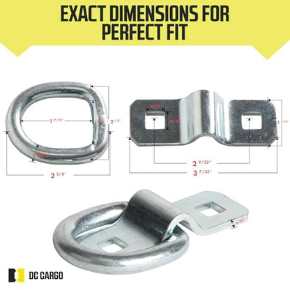 DC Cargo Mall 10 D-Ring Tie-Down Anchors, 3/8" Strong Steel D-Rings for Loads on RV Campers, Trucks, Trailers, Boats, Vans; Heavy Duty D-Ring Tie-Downs for Kayaks, Motorcycles, Deliveries, ATVs