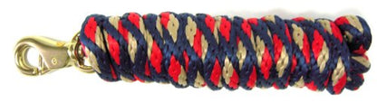 Hamilton Extra Heavy Poly Rope Lead with Bull Snap, Red/Navy/Tan Striped Pattern Weave, 5/8" Thick x 10' Long - color: Striped/Red