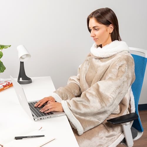PAVILIA Sherpa Wearable Blanket with Sleeves and Pocket, Plush Thick Cozy Body Blanket Wrap for Adult Women Men, Christmas Gift for Wife Mom, Taupe Tan - color: Taupe