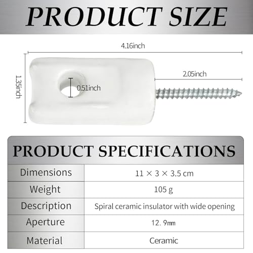 52 Pcs Electric Fence Porcelain Insulator Heavy Duty Ceramic Lag Screw Insulator for Farm Ground Fencing Wood Post Electrical Wire