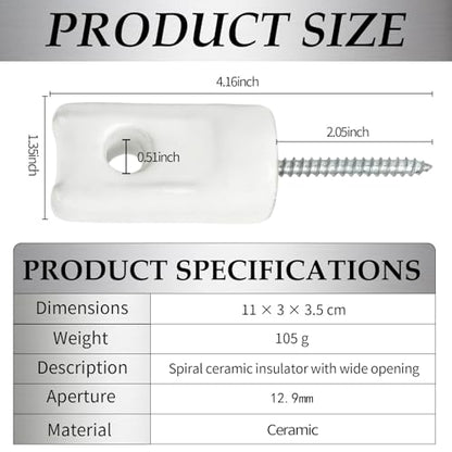 52 Pcs Electric Fence Porcelain Insulator Heavy Duty Ceramic Lag Screw Insulator for Farm Ground Fencing Wood Post Electrical Wire