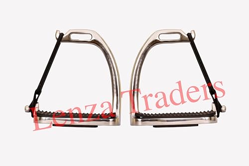 Peacock Silver Polish Safety Stirrups Horse Riding S Steel with Treads, Horse Stirrups, Equestrian Peacock Safety Stirrups for Adults/Childerns - size: 4" inch