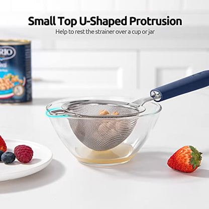 18/8 Stainless Steel Mesh Strainer: U-Taste 3.9 Inch Kitchen Fine Mesh Sieve Food Colander with Riveted Sturdy Silicone Handle and 30 Mesh Hole for Straining Flour, Quinoa, Tea, Juice (Midnight Blue) - color: (3) Midnight Blue, size: Small (3.9 x 11.1 in)