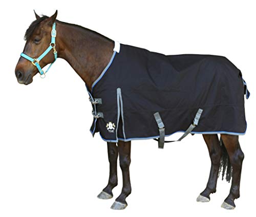 T TEKE Ultimate Turnout Sheet for Horses, 1050D Ballistic Nylon Outer, No Filling - color: Black w/ Grey Trim & Royal Piping, size: 81"