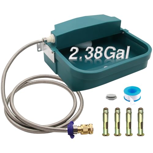 Automatic Dog Water Bowl 9L/300oz Large for Chicken Cattle Horse Sheep Goat | Wall mounted chew‑proof With 78.74”Garden Hose Float Valve Easy to clean with drainage hole Easy to Clean Outdoor Indoor
